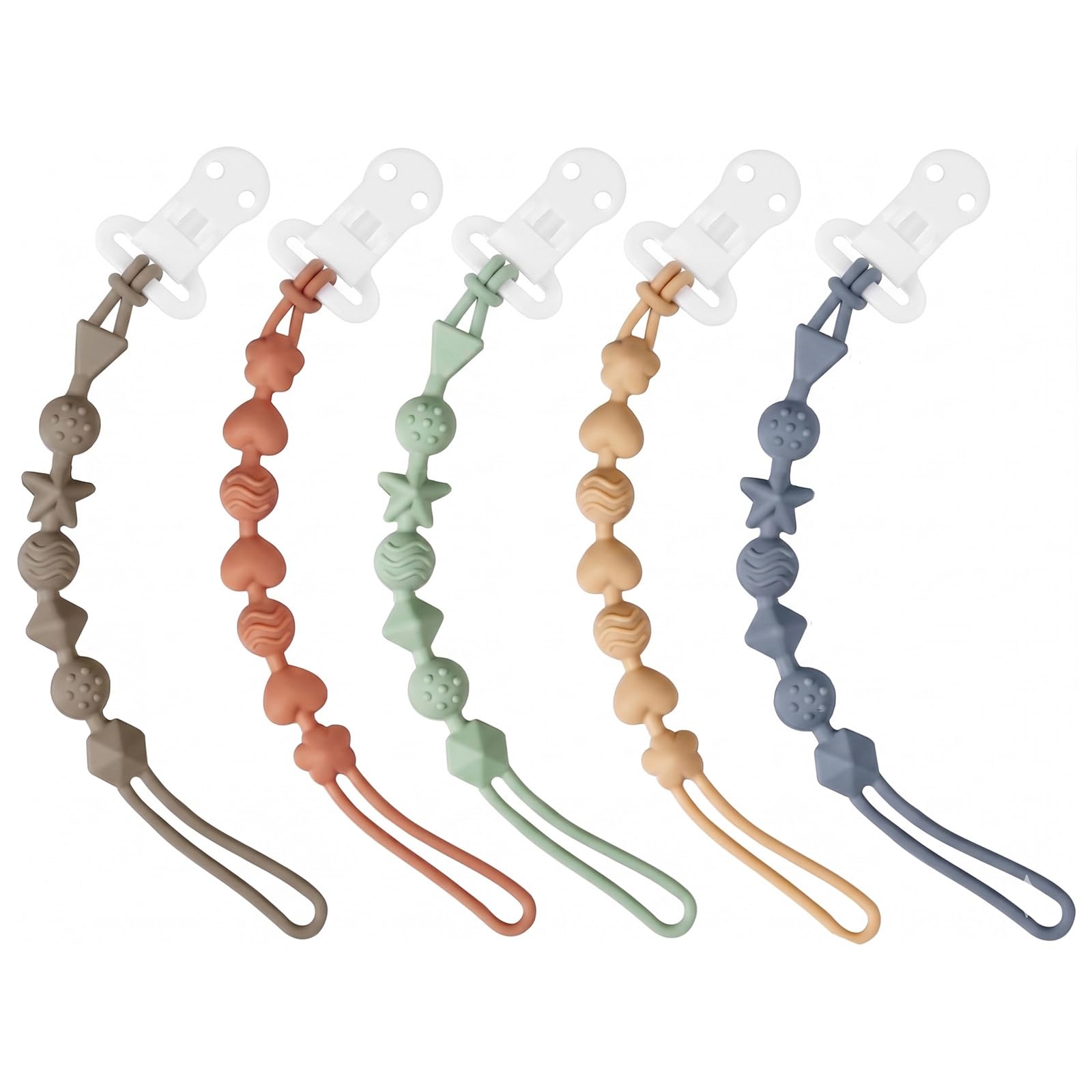 PandaEar Set di 5 Clip Portaciuccio in Silicone | Portaciuccio Monopezzo per Dentizione Bambini