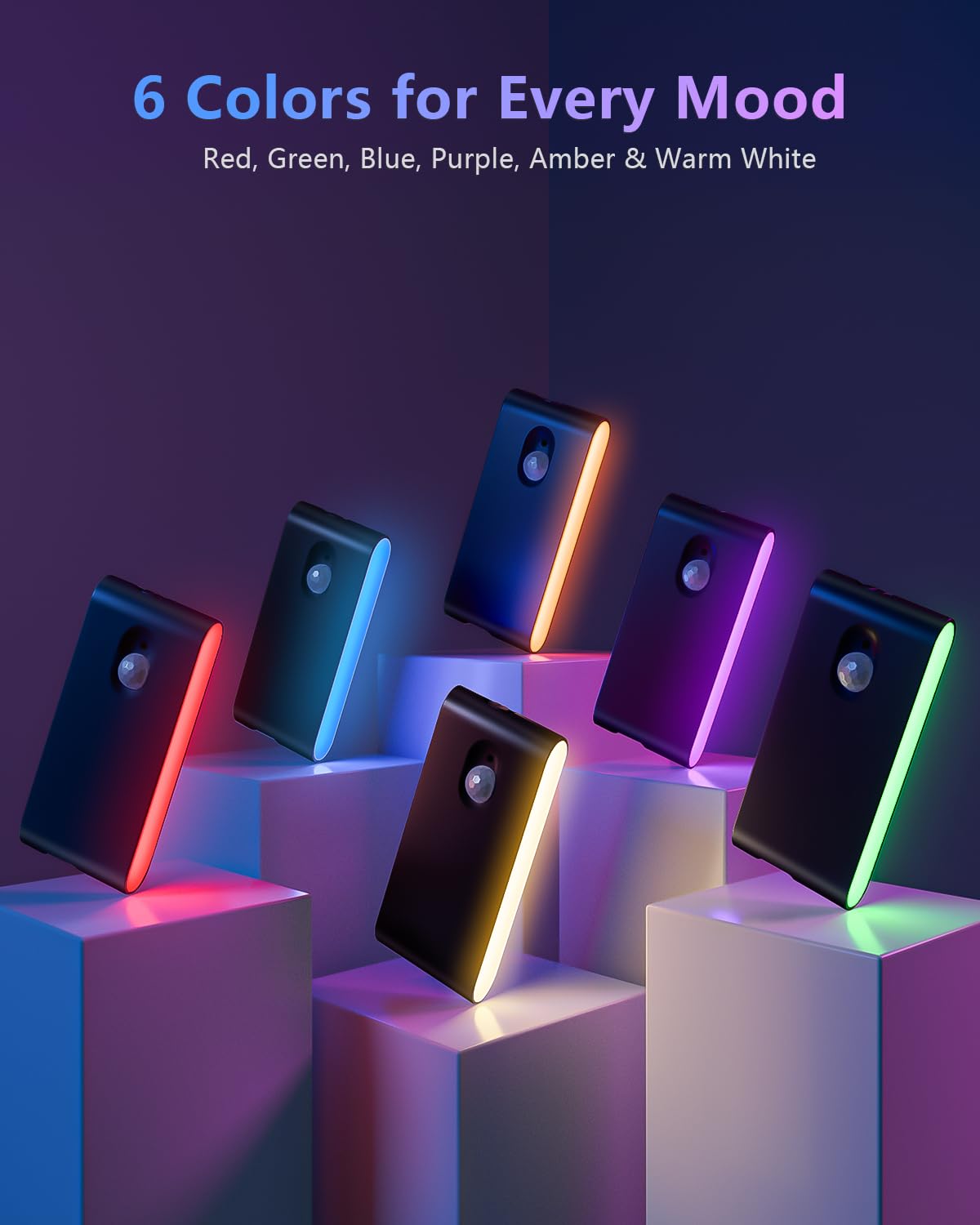 WILLED Nachtlicht Mit Bewegungsmelder, LED Treppenlicht mit Bewegungsmelder RGB & Warmweiß, 10 Stück Treppenbeleuchtung, Bewegungsmelder Licht für Treppe, Schlafzimmer, Flur, Küche, Badezimmer