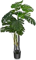 Vista 1 de Goplus 4ft Artificial Monstera Deliciosa Plant, Fake Tropical Palm Tree with 20 Large Leaves, Cement Pot, Realistic Moss, Faux Potted Swiss Cheese