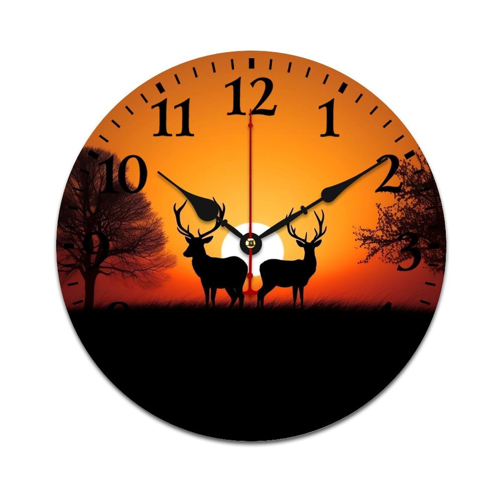 NTVOWPZO 10 Inch Wall Clock Wooden Nature Sunset Deer Battery Operated Wall Clocks Silent Non-Ticking Square Wall Clock for Living Room Kitchen Home Office Wall Decorative Clocks