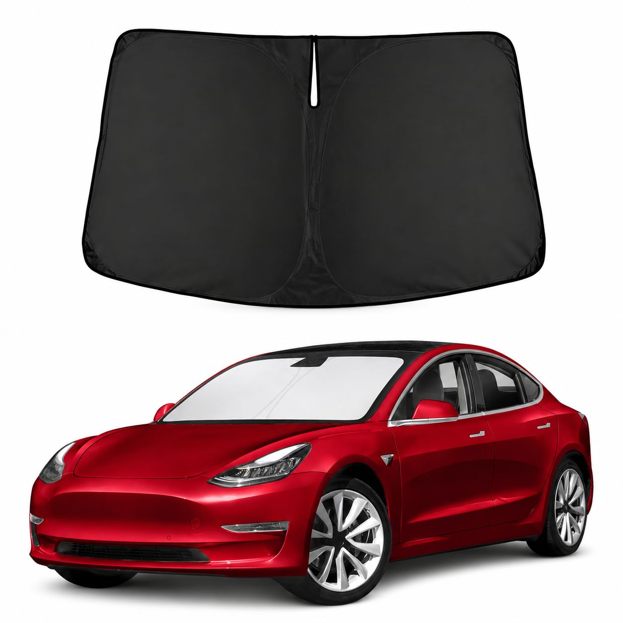 Autovir Windshield Sun Shade for 2017-2024 2025 2026 Tesla Model 3 Sunshade / 2020-2024 2025 2026 Tesla Model Y Sunshade, UV & Heat Protection Foldable Front Window Sunshade, Tesla Car Accessories