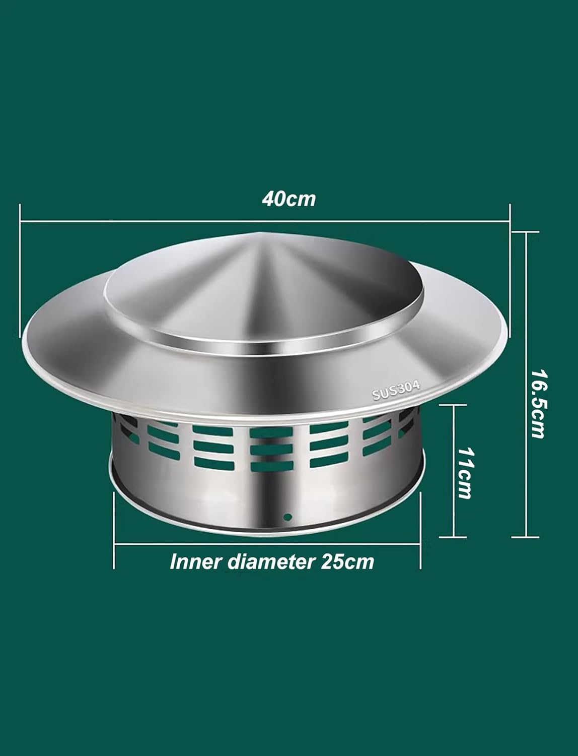 Stainless Steel Chimney Cap - 30cm Rainproof Exhaust Pipe Cover, Breathable Design for Fireplace Protection, Durable Weatherproof Chimney Topper 25cm