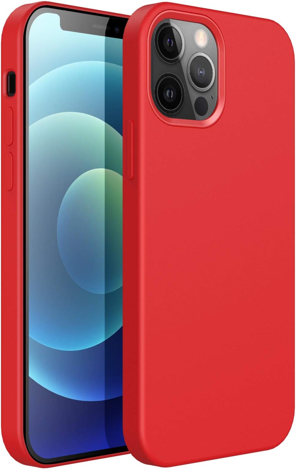 iPhone 12 Mini Silicone Case, iPhone 12 Mini Liquid Silicone Full Covered Gel Rubber Ultra Thin Case with Soft Microfiber Cloth Lining Cushion Compatible with iPhone 12 Mini (Red)