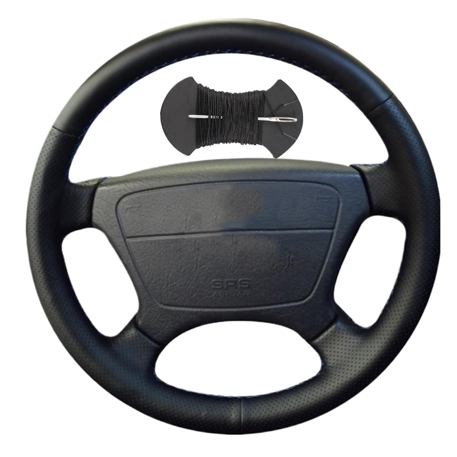 Car Steering Wheel Cover Microfiber Leather Stitch Wheel Wrap Fit for Mercedes Benz E-Class CL-Class C-Class S-Class W210 W124 W202 E200 240 280 320 W140 C140 S320 350 420,Black