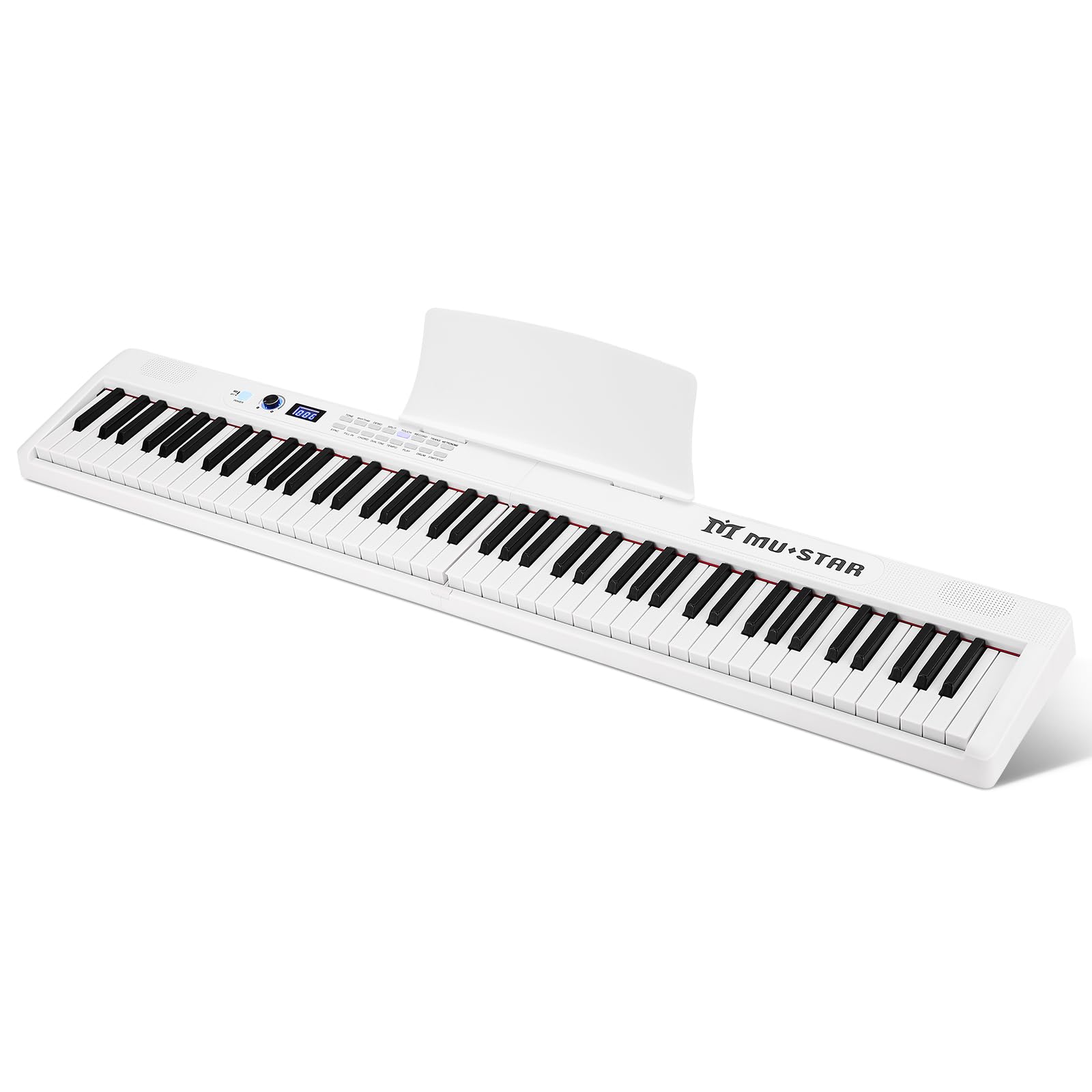 MUSTAR 88 Tasten Faltbares Klavier mit Beleuchteter Tasten, Halbgewichtige Digital Piano, Tragbares E-piano mit Bluetooth, MIDI, Sustain Pedal, Kopfhörer für Anfänger, Weiß