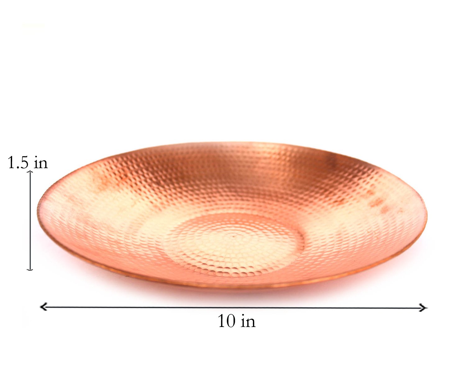 De Kulture Plateau de Service Fait Main en Cuivre Pur pour Décoration et Service de Table, 10 Pouces de Diamètre