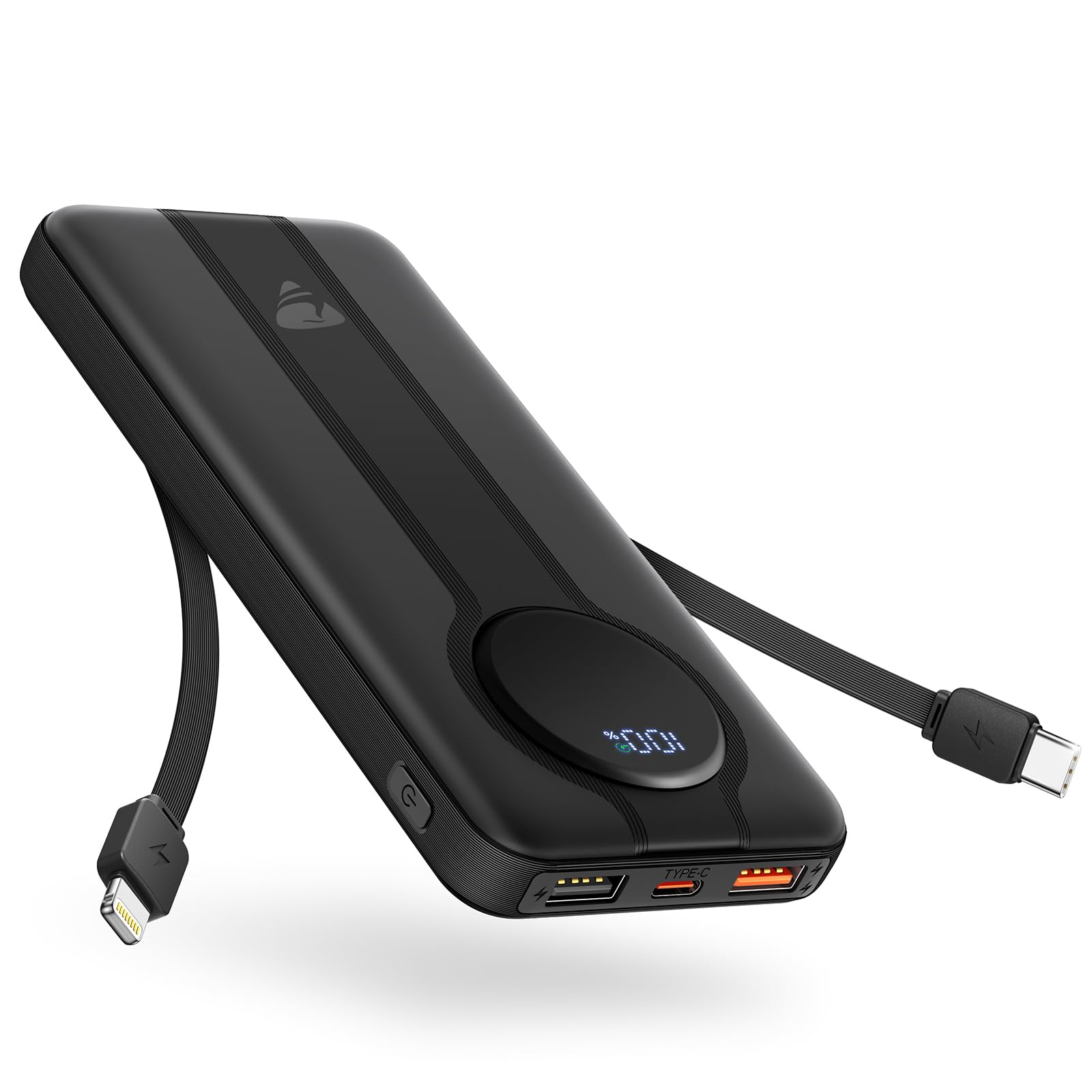 Aioneus Portable Charger, 10000mAh Power Bank with Built in Cables, 22.5W USB C in/Out Fast Charging Powerbank, Slim Travel Battery Charger Pack for