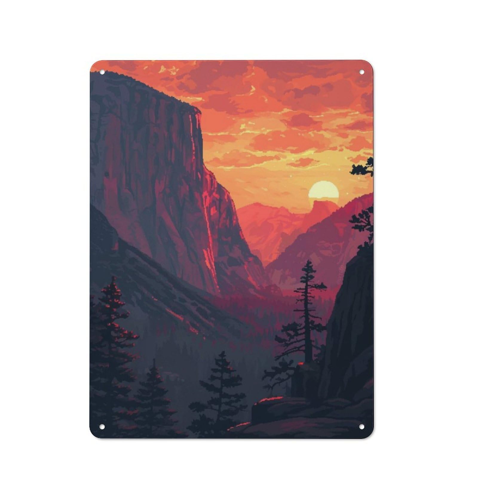 Junmoney Yosemite Scene Pixel Art Tin Wall Plaque 40X30cm With For Dining Room Or Kitchen, For Vintage Wall Decor Fans, For Themed Room Decoration