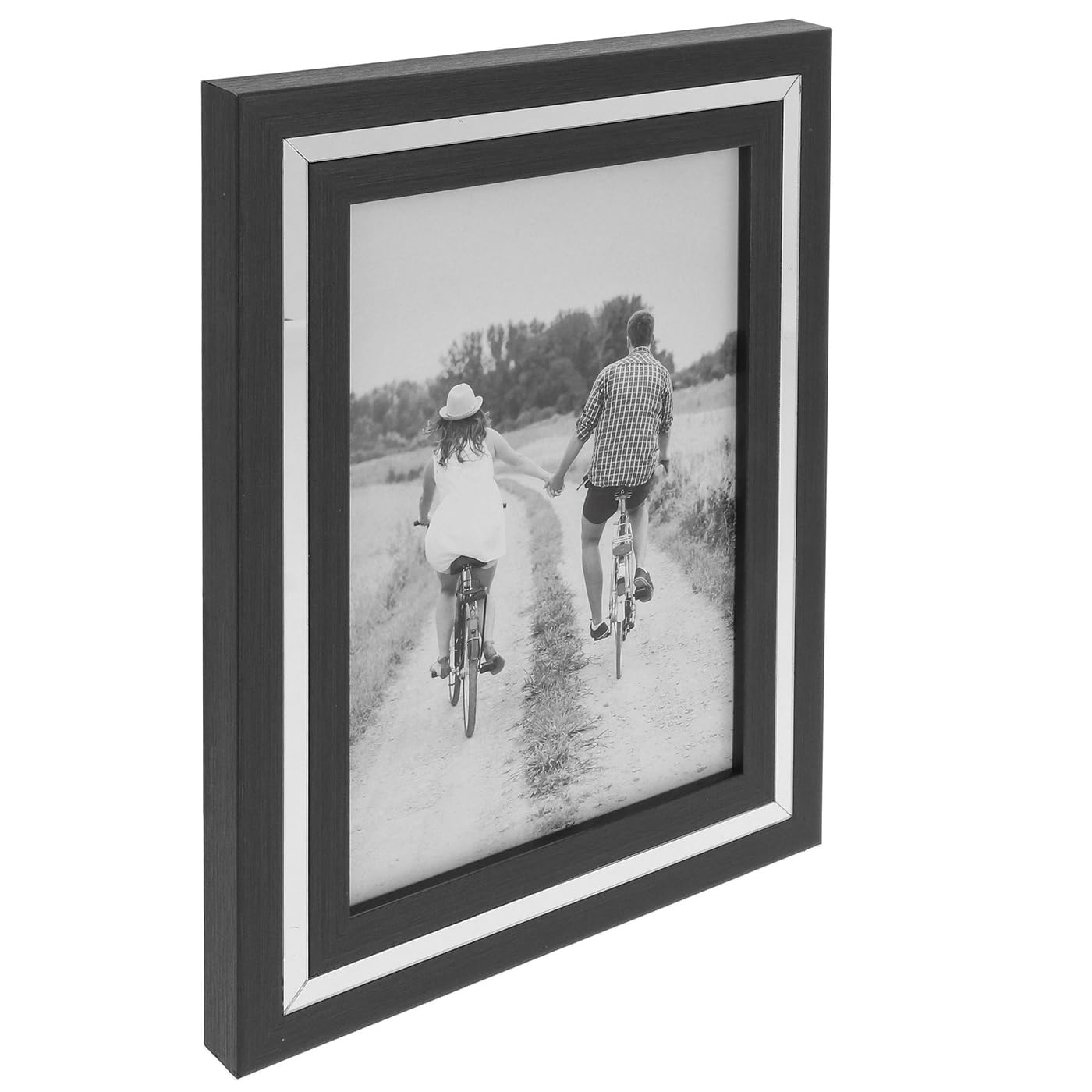 Shudehill Giftware Black Frame with Grey Silver Band Minimal Stylish Photo Frame - 5x7, 6x8, 8x10 Sizes (5x7)