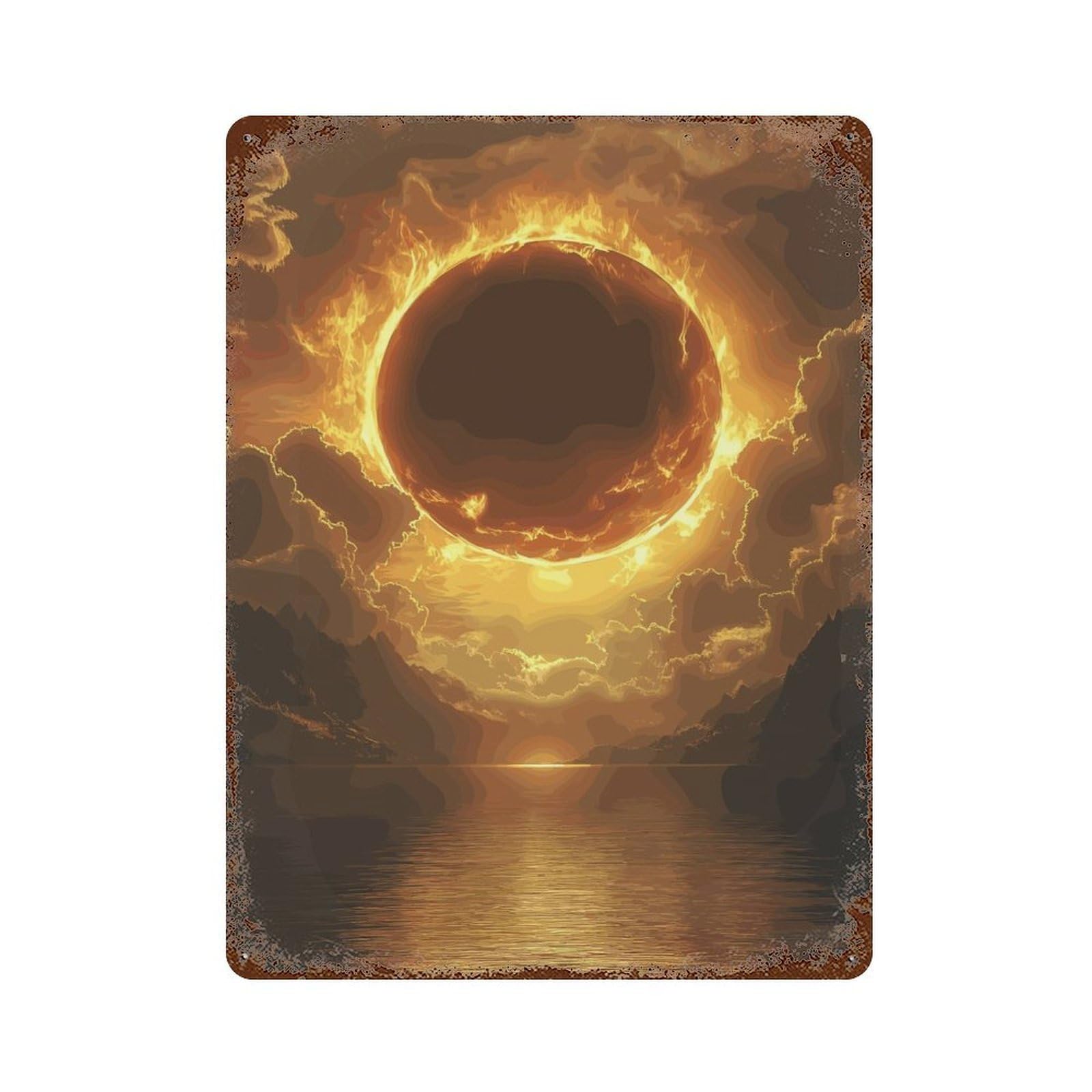 Distressed Metal Wall Sign with Planet Fire Design 15.7"x11.8", for Shed, Workshop And Garage Wall Decor, Decorative Metal Wall Art