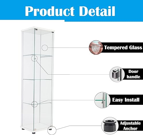 Miniatura 3 de Vitrina de cristal de 4 estantes, estantería de cristal con puerta, vitrina de juguetes para trofeos, para sala de estar, cocina, dormitorio, sala