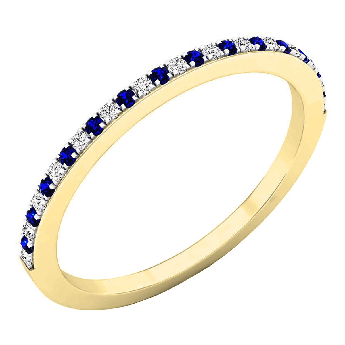 Dazzlingrock CollectionRound Blue Sapphire and White Diamond Ladies Anniversary Wedding Band Stackable Ring, 14K Gold