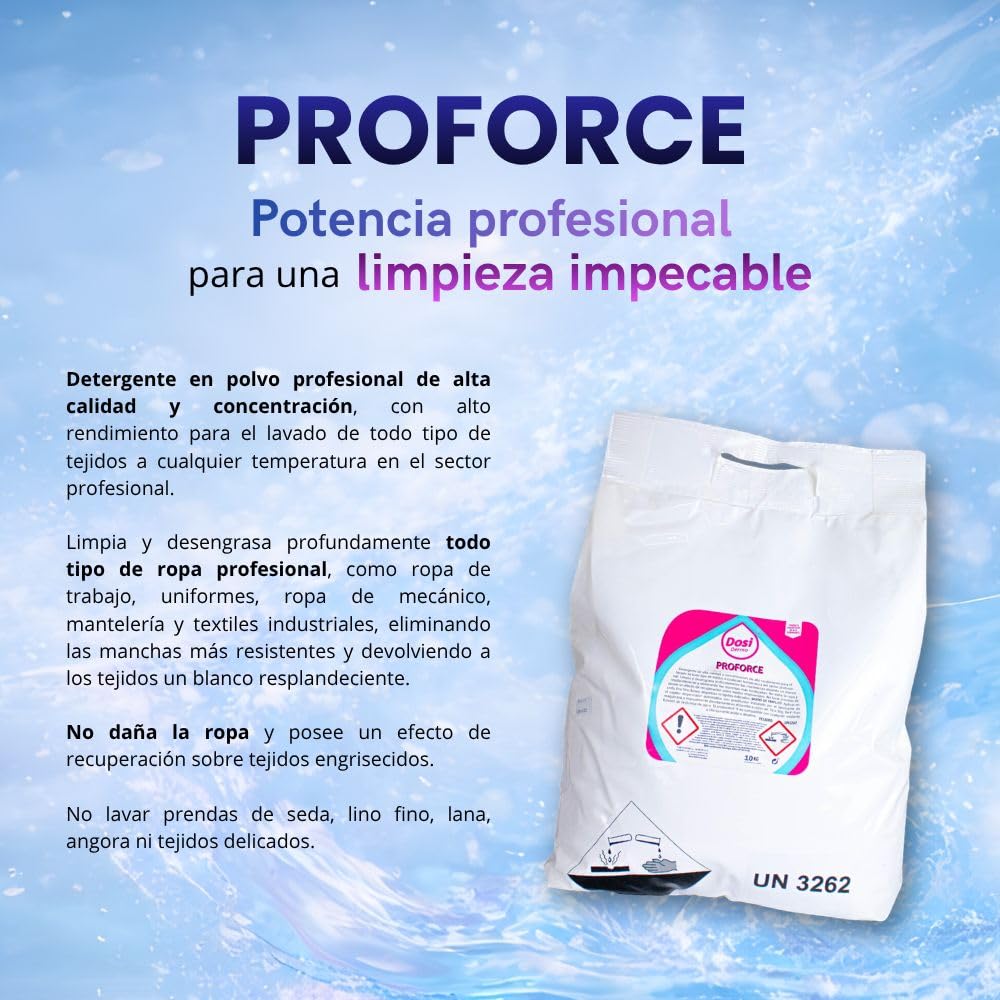 PROFORCE Detergente Industrial Profesional 10KG para Ropa de Trabajo y Talleres – Desengrasante en Polvo Alta Concentración – Elimina Grasa, Aceite y Suciedad Difícil – Hasta 400 Lavados