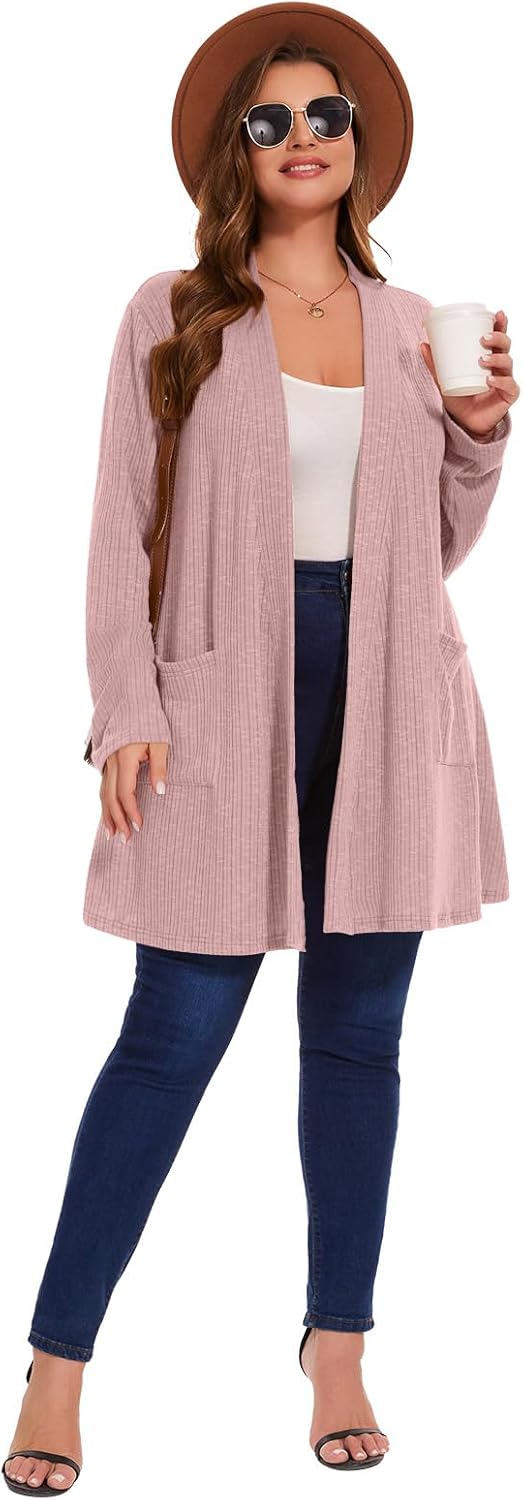 Women's Plus Size Cardigans Sweaters Casual Lightweight Open Front Cardigan Long Sleeve Tops with Pocket - Image 6