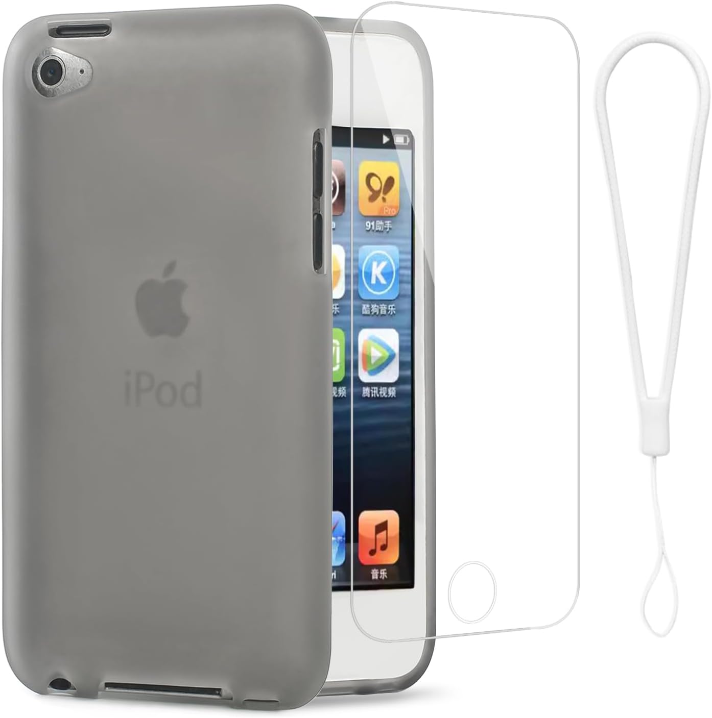 iPod Touch 4 Case, iPod Touch4 Protective case Ultra Thin Black Rubber Silicone Case Hard Plastic Hot Pink and Black Shockproof Cover for Apple iPod Touch 4, 4th Gen (Clear Gray)