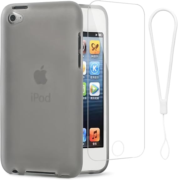 iPod Touch 4 Case, iPod Touch4 Protective case Ultra Thin Black Rubber Silicone Case Hard Plastic Hot Pink and Black Shockproof Cover for Apple iPod Touch 4, 4th Gen (Clear Gray)