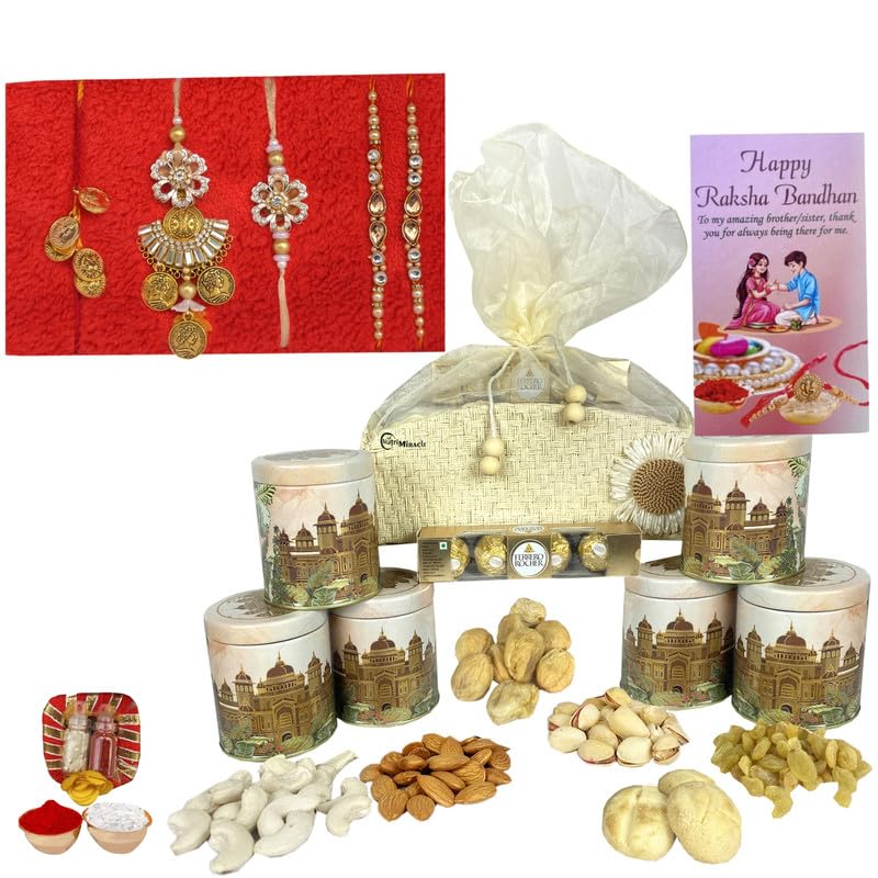 Image of NUTRI MIRACLE Rakhi Sibling Treat Hamper with Almonds, Cashews, and Chocolates | Corporate Appreciation Gift with Nut Mix and Chocolate Bites