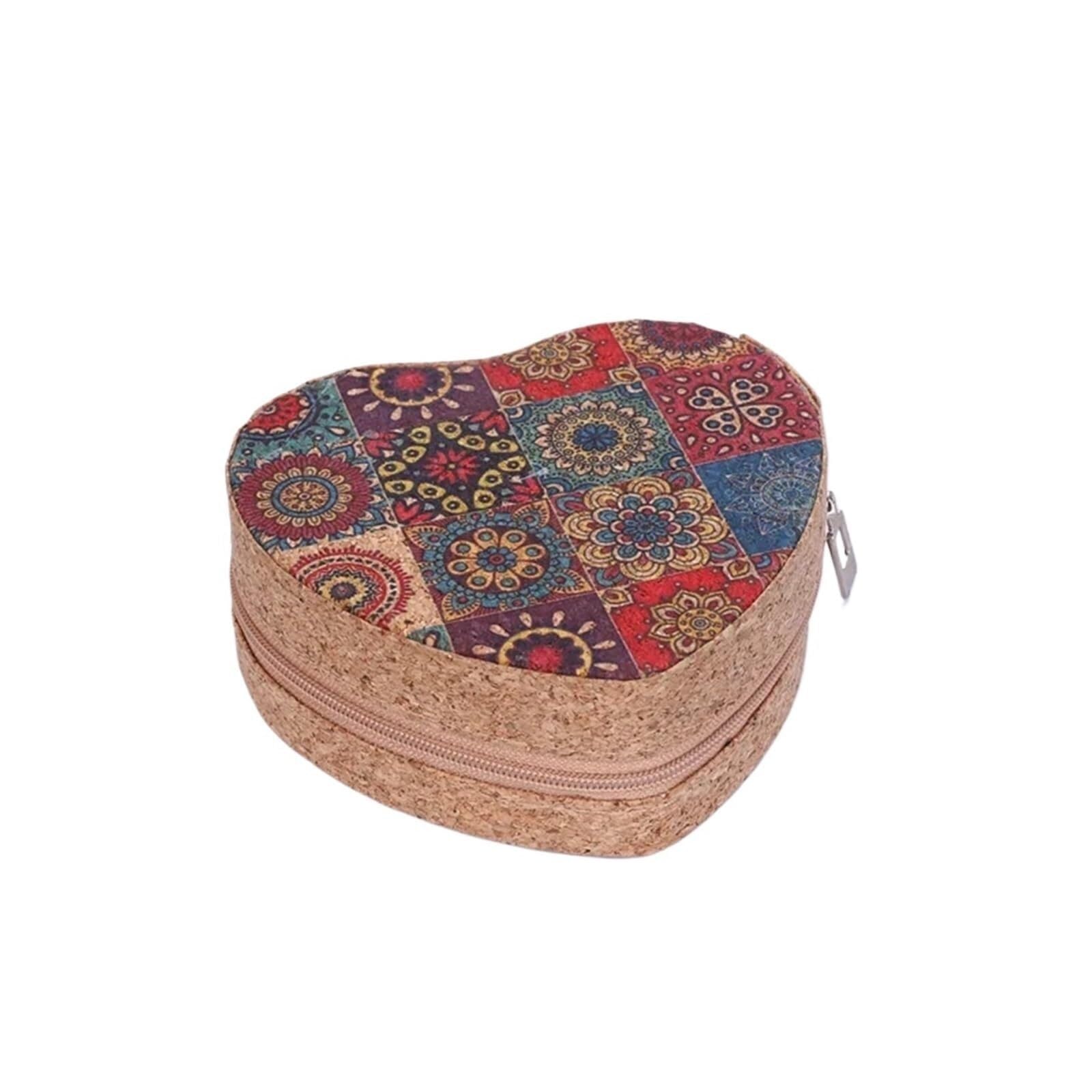 ZHAOQIN Jewellery Box Heart Shaped Cork Jewelry Box Lightweight Vintage Earrings Storage Boxes Necklace Rings Case Portable Zipper Organizer(Style3)