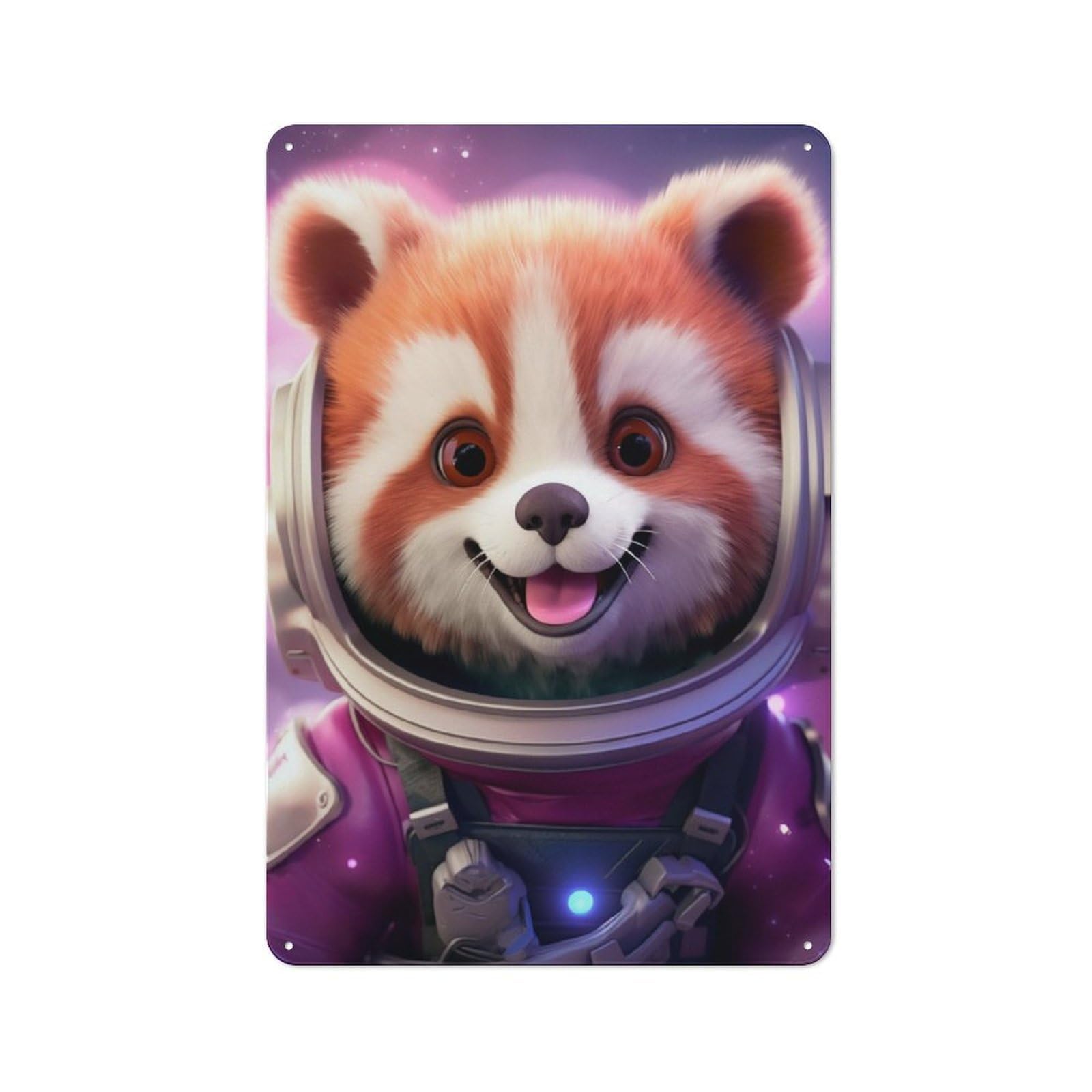 Junmoney Astronaut Baby Red Panda Metal Wall Sign 30X20cm Featuring For Hallway Wall, Suited To Wall Display Collectors