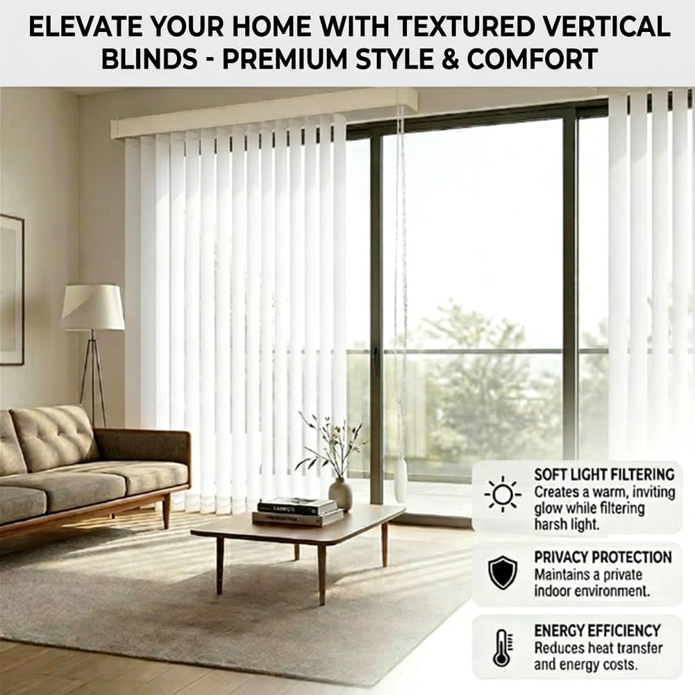 Vertical Window Blind for Indoor Windows, White Blackout Sliding Glass Doors Vertical Blinds 36"x60" 104"x98" 72"x84" Cordless Fabric Window Shades for Living Room Patio Door(108" W*96" H)