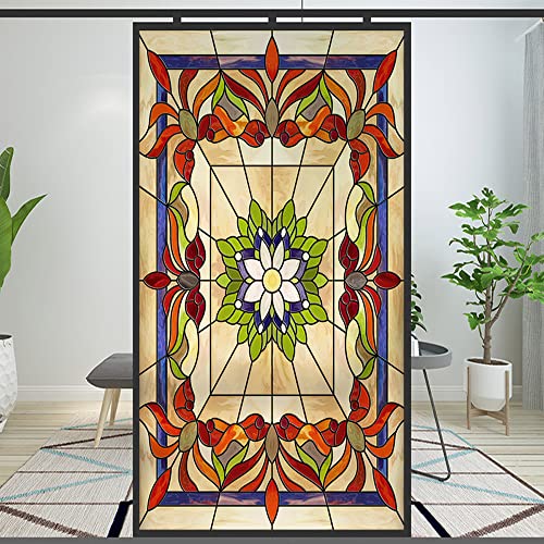 Privacy Windows Film European Church Style Stained Glass Static Cling Decorative Frosted Window Stickers (Pattern 15,27x47.2(69x120cm))