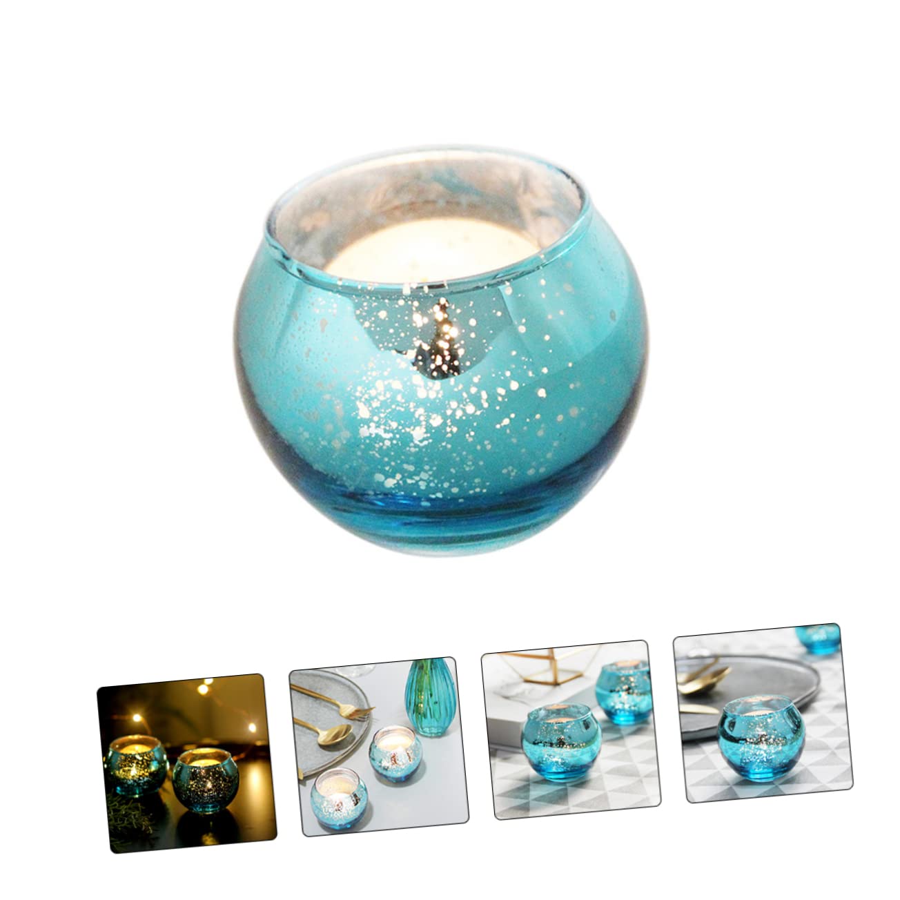 Blaue Glaskerzenbecher 12 Stück, Schlichtes Dekoratives Design
