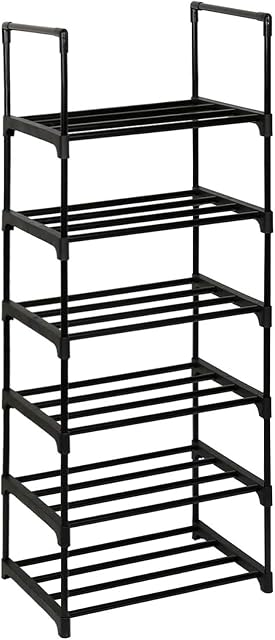 Deen 6 Tier Shoe Rack,Narrow Shoe Storage Racks,Space-Saving Shoe Shelf Organiser Stand Adjustable Versatile Rack Hold up to 12-15 Pairs of Shoes for Living Room Entryway Hallway and CloakroomBlack