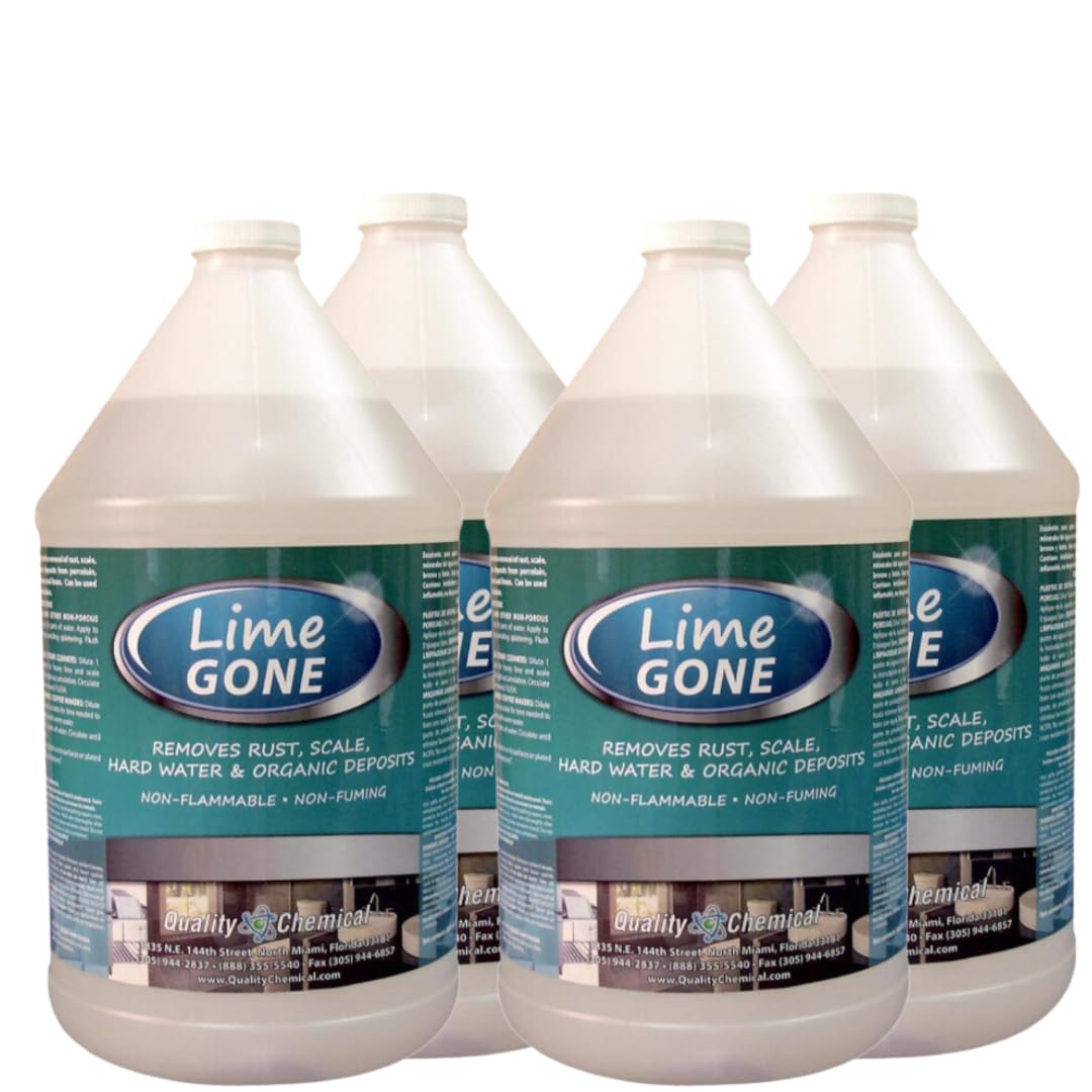 Quality Chemical Lime-Gone Remover - Calcium, Lime and Hard Water Stain Remover for Bathroom, Shower and Tile - Lime a Way - 128 oz (Pack of 4)