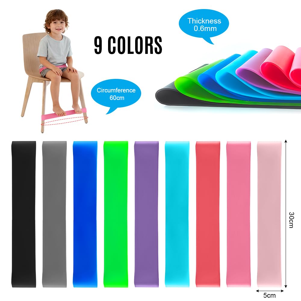 6 Fascia Elastica Per Gambe Di Sedia ADHD, Elastici In TPE Per Bambini Iperattivi, Lunghezza 30x5 Cm, 3 Verdi 0,4mm E 3 Blu 0,6mm, Per Scuola Casa E Fitness - 3