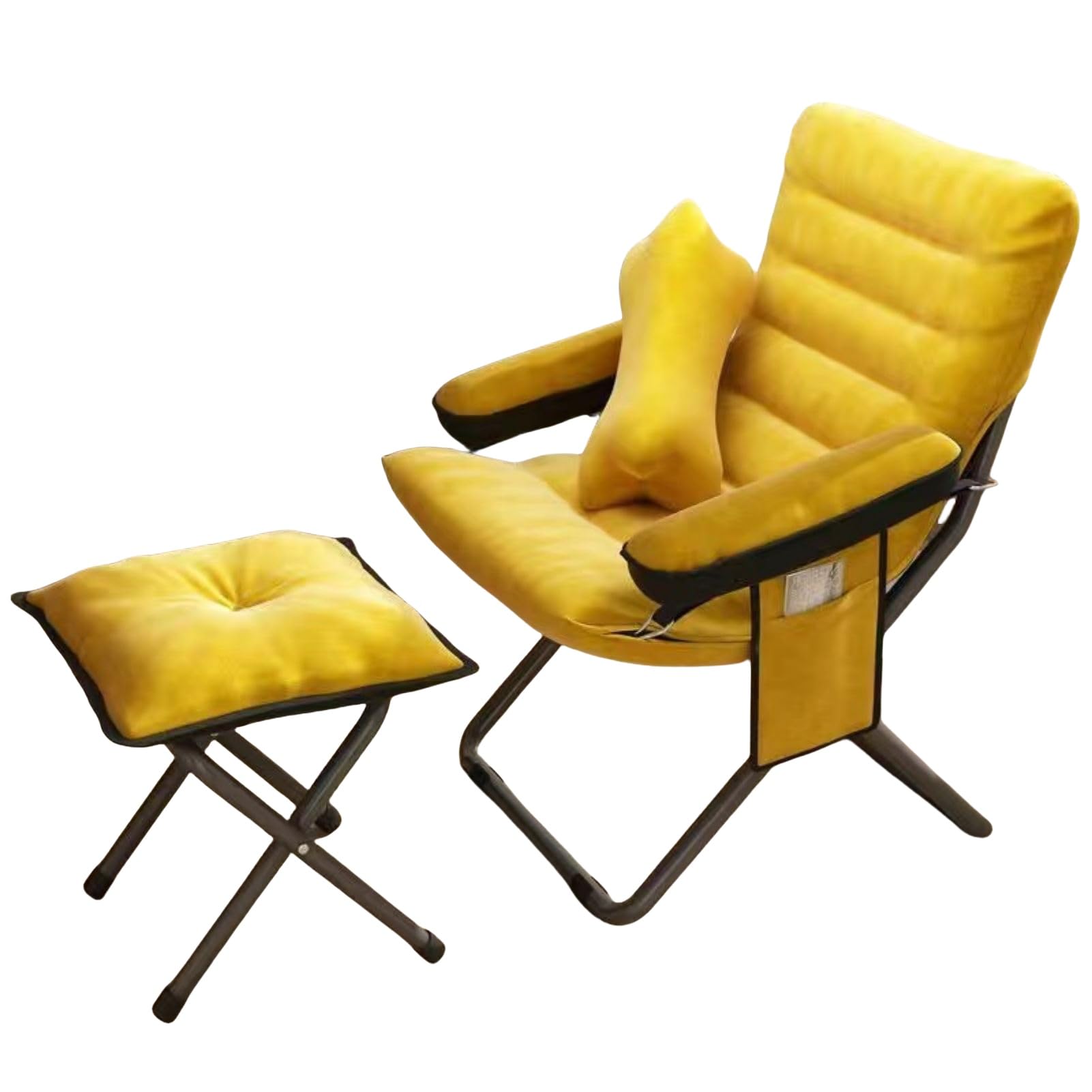 XRBCNMM Foldable Armchair with Adjustable Seat Height and Large Storage Pockets Modern Living Room Chair Comfy Lounge Chair for Bedroom Office Balcony (Yellow,Package 4)