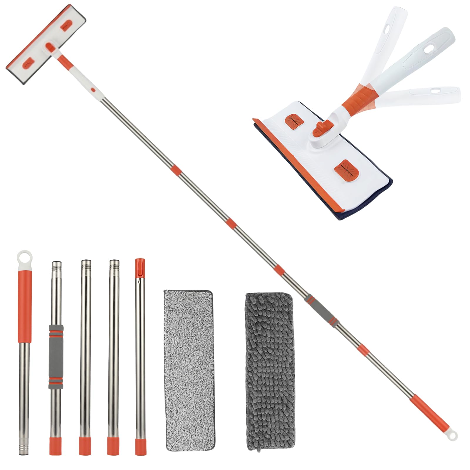Limpiacriles - Mopa telescópica de 206 cm, herramienta de limpieza 3 en 1 para suelos, ventanas y techos, cabezal giratorio de 360°, incluye paños de microfibra para una limpieza sin esfuerzo