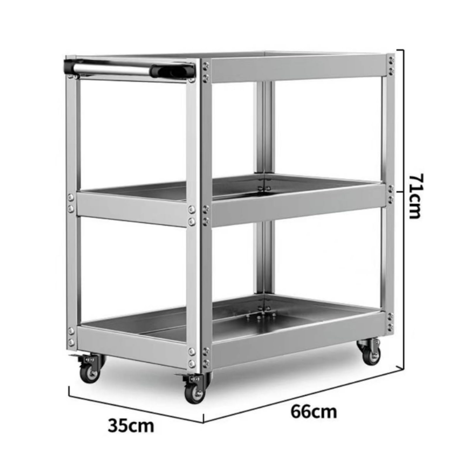 Amagogo Carrello Multiuso in Acciaio Inox con Struttura E Piano di Carico Aperto per Organizzare Componenti E Utensili Manuali in Negozio di Riparazione E Autofficina, 66 35 71cm, Style to 9