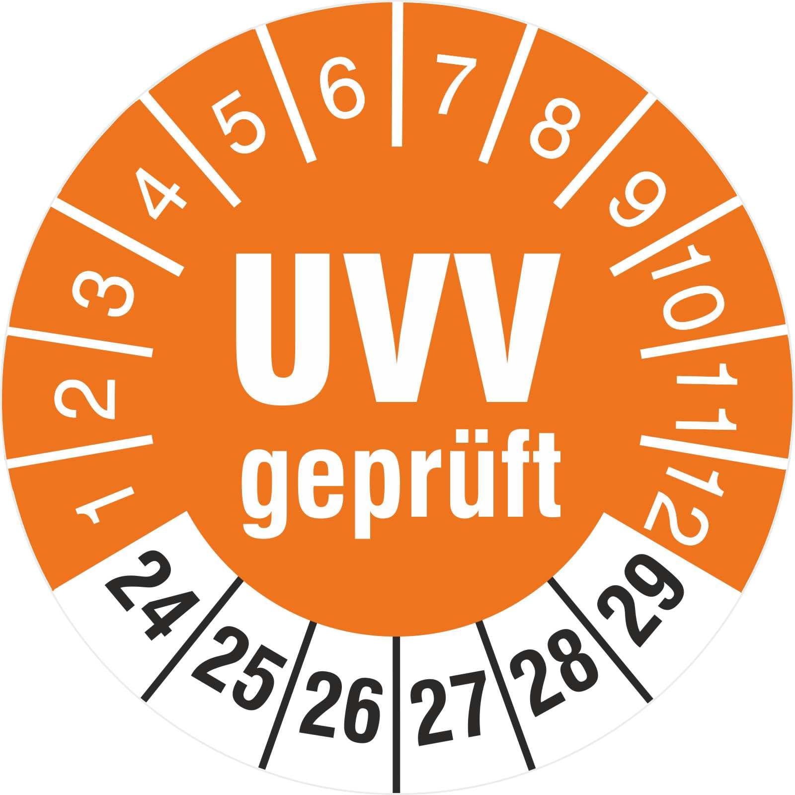 1000 x Prüfplakette UVV geprüft Prüfung 30 mm Prüfetitkett 2024-2029