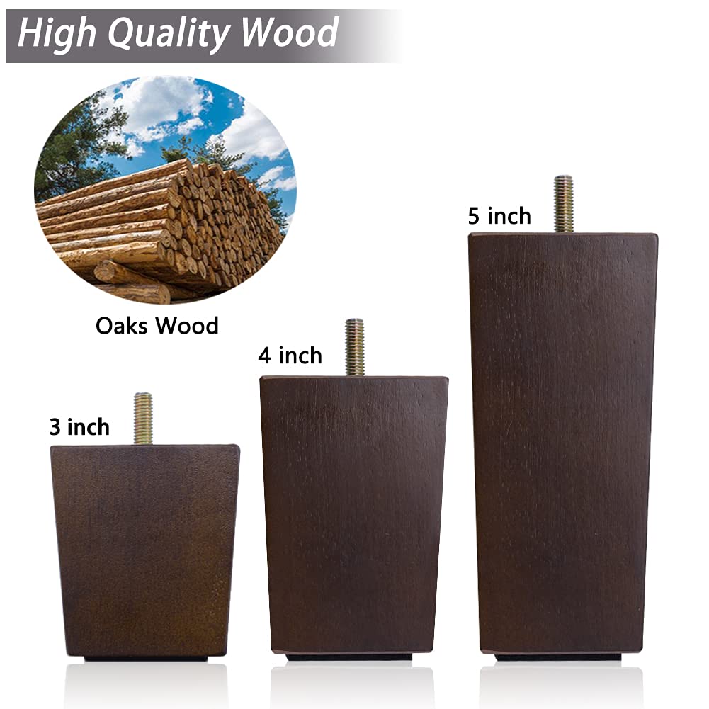 10cm Wooden Furniture Legs, Heavy Duty Solid Wood Sofa Legs Set of 4