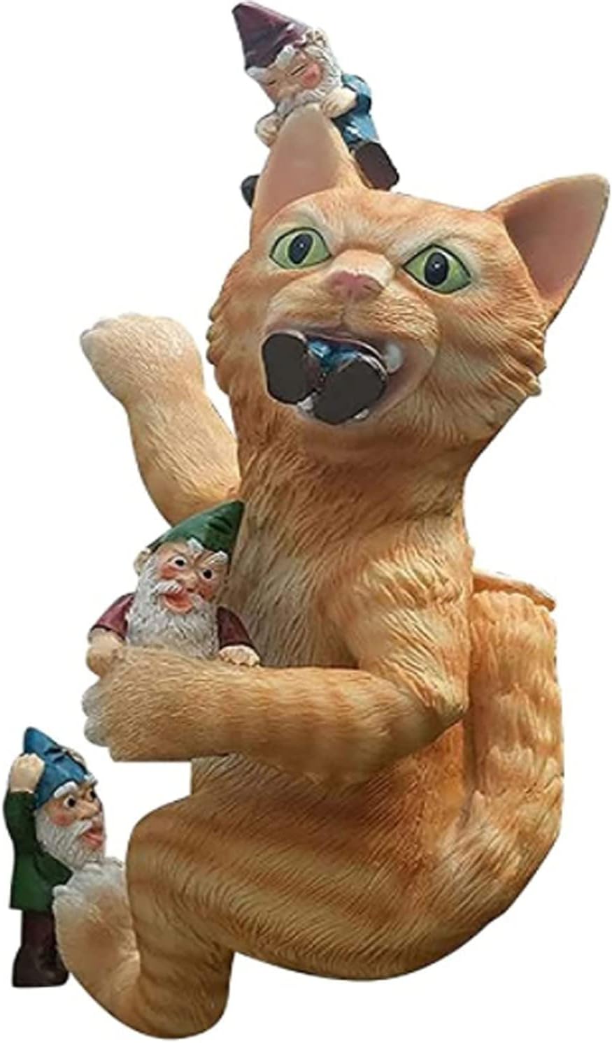 Cat Eating Gnomes Garden Art Outdoor for Fall Winter