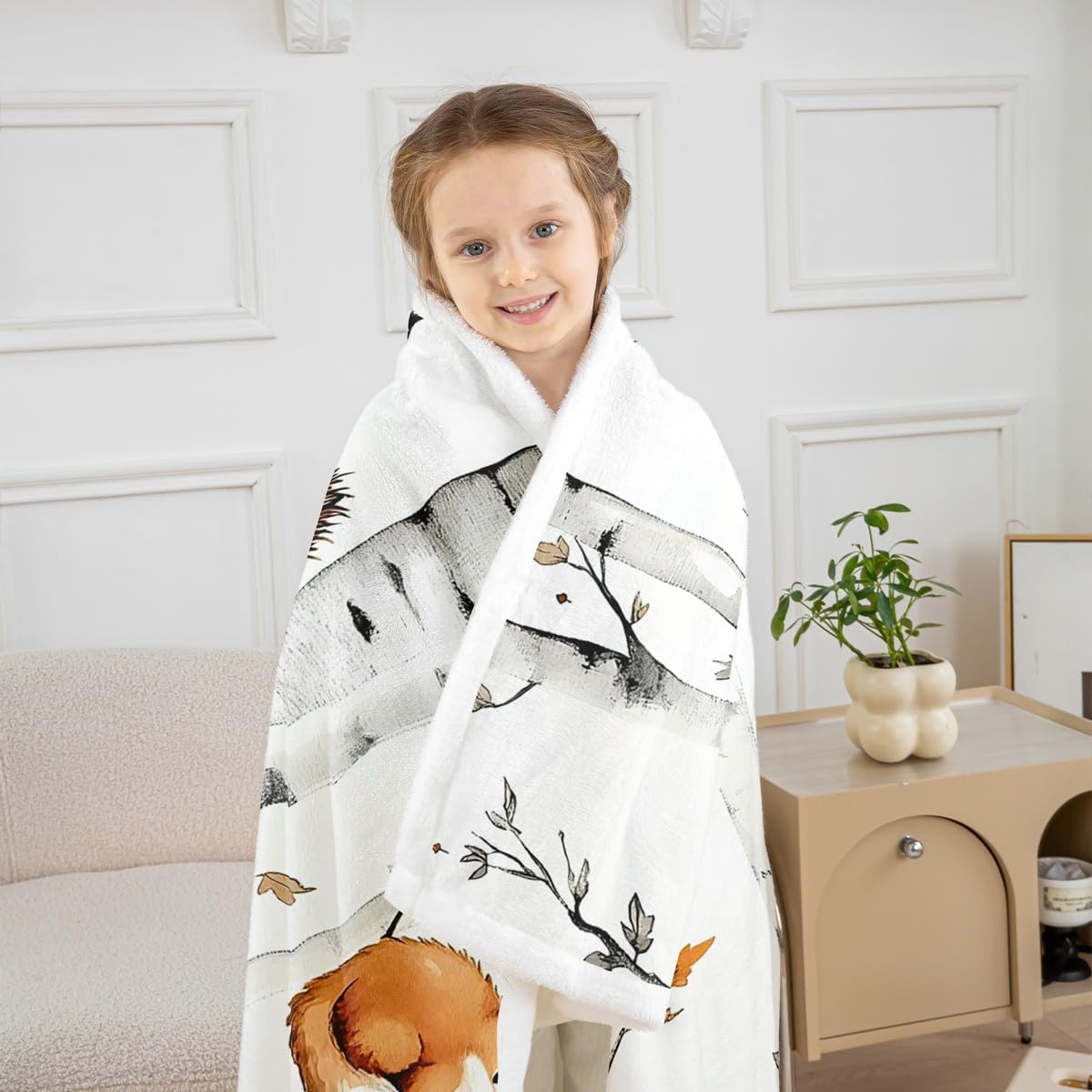 Erosebridal Baby Blankets for Unisex Boys Girls,Cartoon Animals Nursery Minky Blankets Twin 60x80 Woodland Forest Fleece Blanket Rustic Cabin Fuzzy Plush Throw Fox Hedgehog Wildlife Sherpa Blanket
