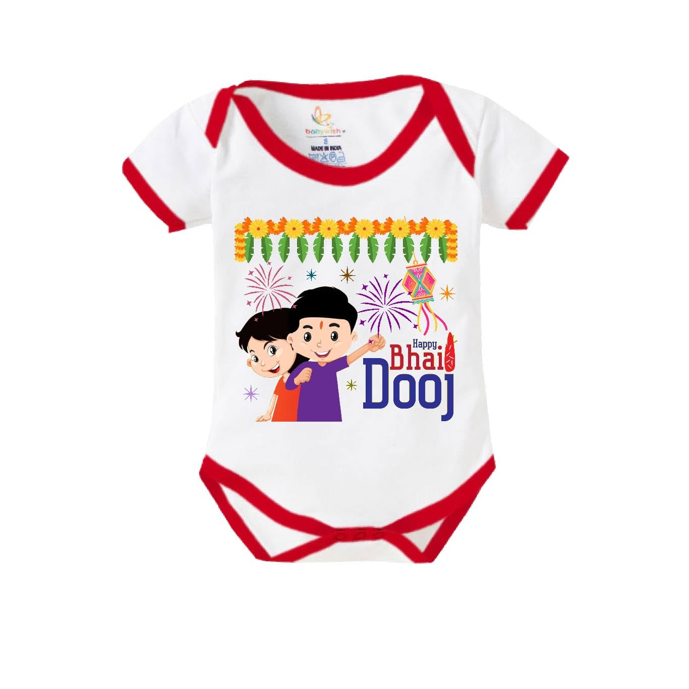 baby wishBaby Diwali Bodysuits Newborn Bhai Dooj Romper Half Sleeve Unisex Romper Happy Bhai Dooj