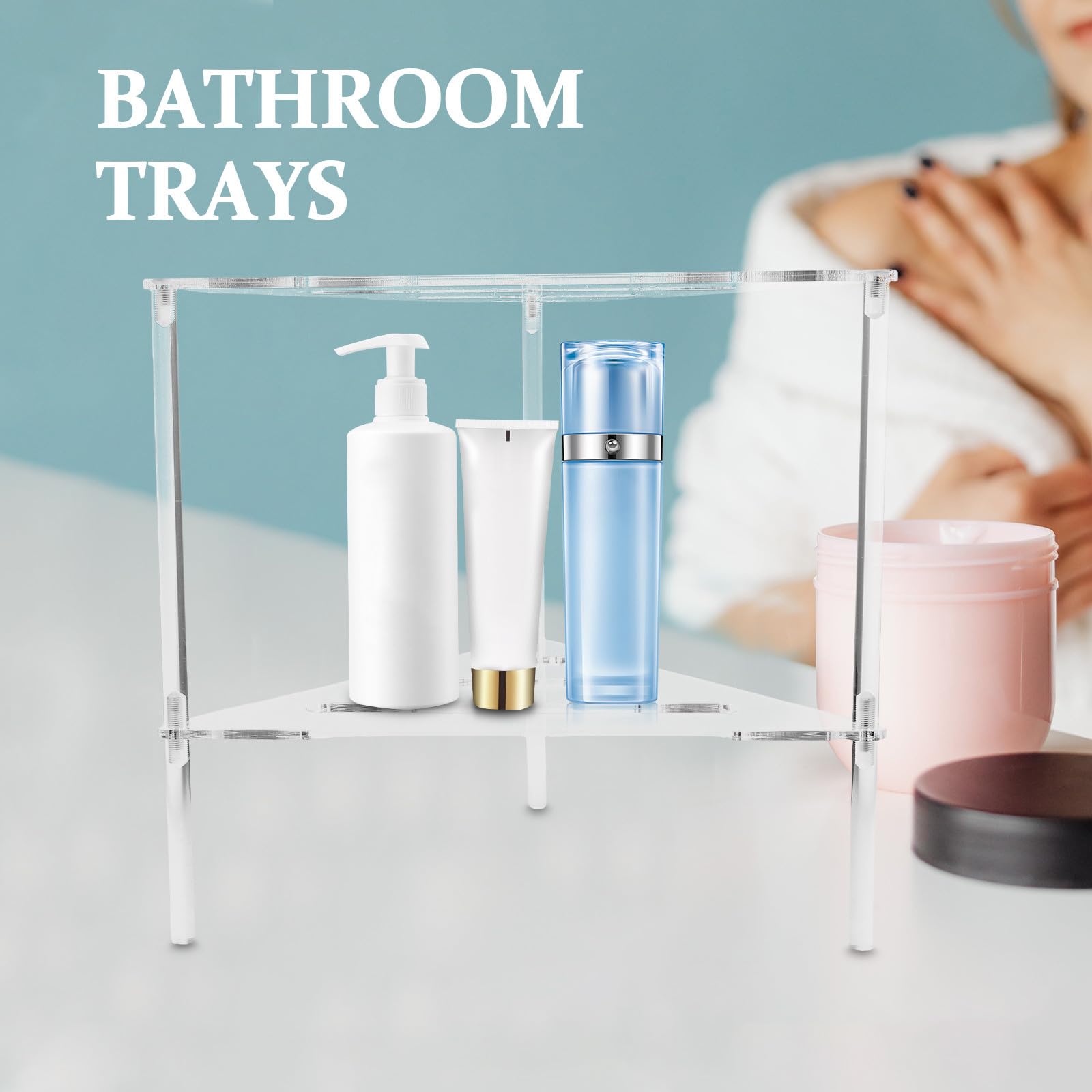 GALPADA Estante de Ducha Acrílico Triangular Moderno para Baño Diseño Hueco Fácil de Limpiar y Soporte Versátil para Plantas y Accesorios