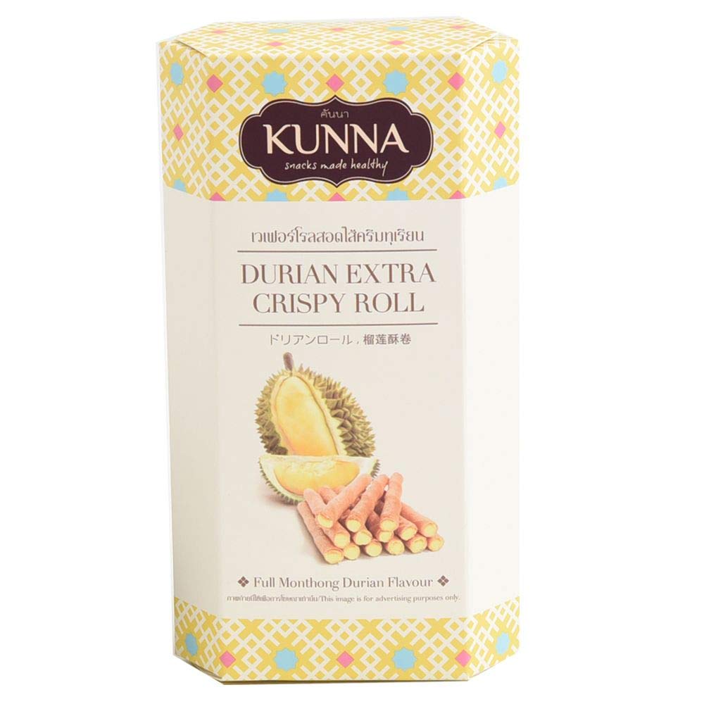 KUNNA Brand, Durian Extra Crispy Roll, Full Monthong Durian Flavour 70g X 2 Packs