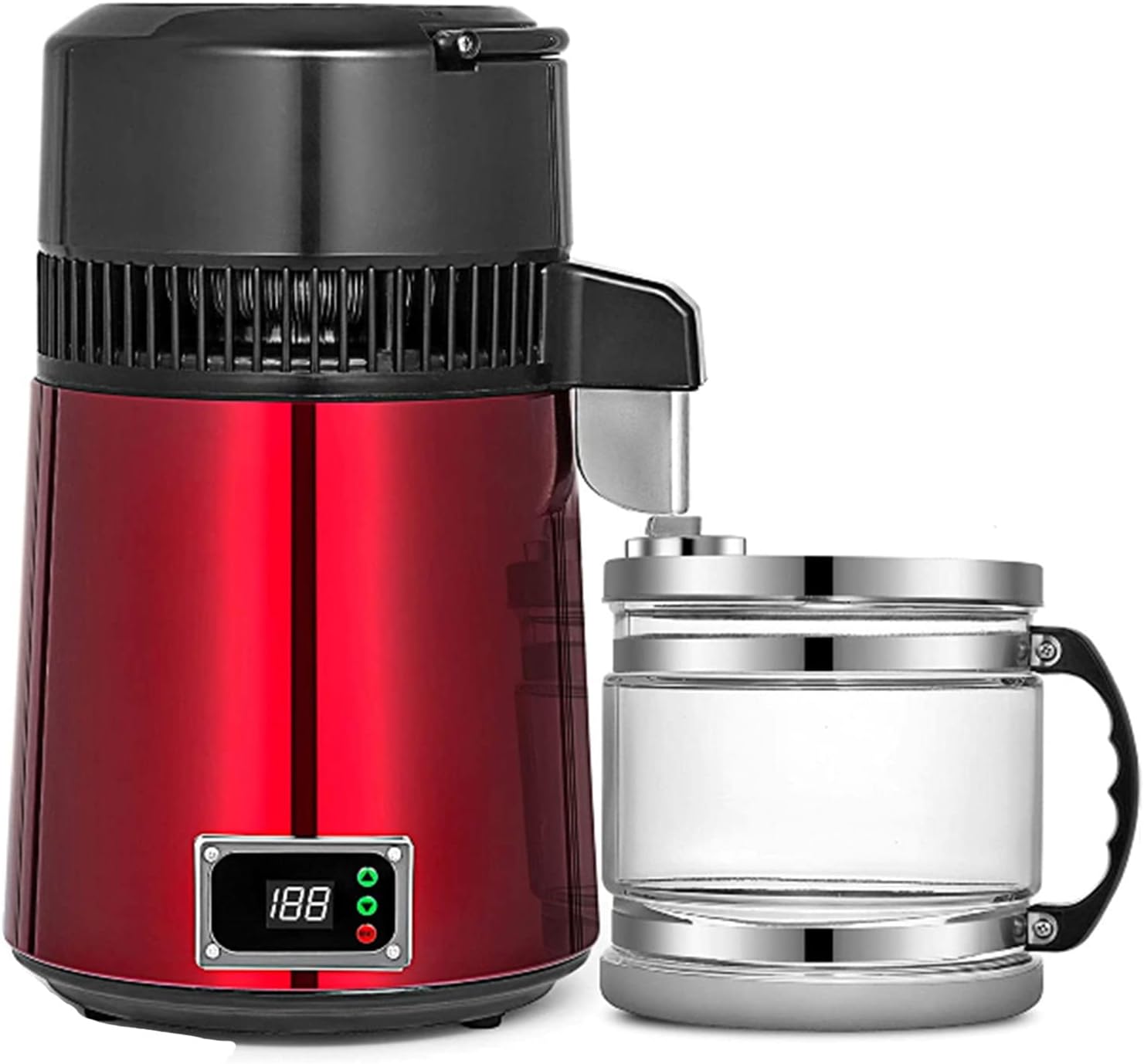 WUIO Destilador De Agua 750W Panel Digital Filtro Purificador De Destilador De Alcohol De Acero Inoxidable 1.1Gal 4L Recipiente De Vidrio Encimera De Casa con Recipiente
