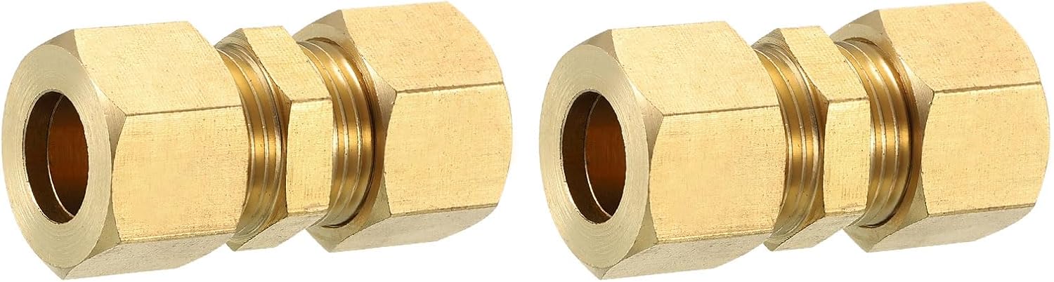 uxcell 2Pcs Brass Compression Tube Fitting, 12mm Tube OD Connector, NPT Thread Compression Union Connectors & Compression Sleeves Ferrules, Brass Straight Coupling Adapter