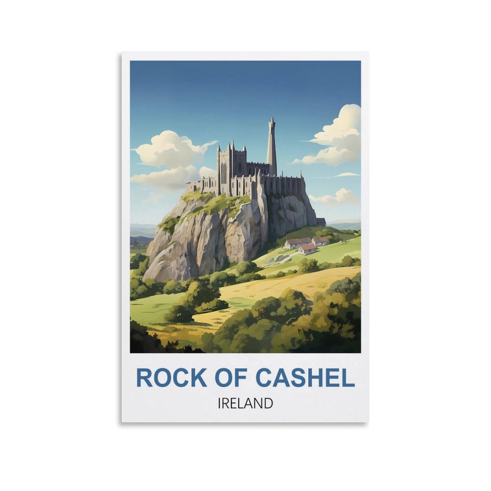 FUUDANG Rock of Cashel Ireland Vintage Travel Poster 16x24inch(40x60cm) Canvas Art Poster And Wall Art Picture Print Modern Family Bedroom Decor Posters