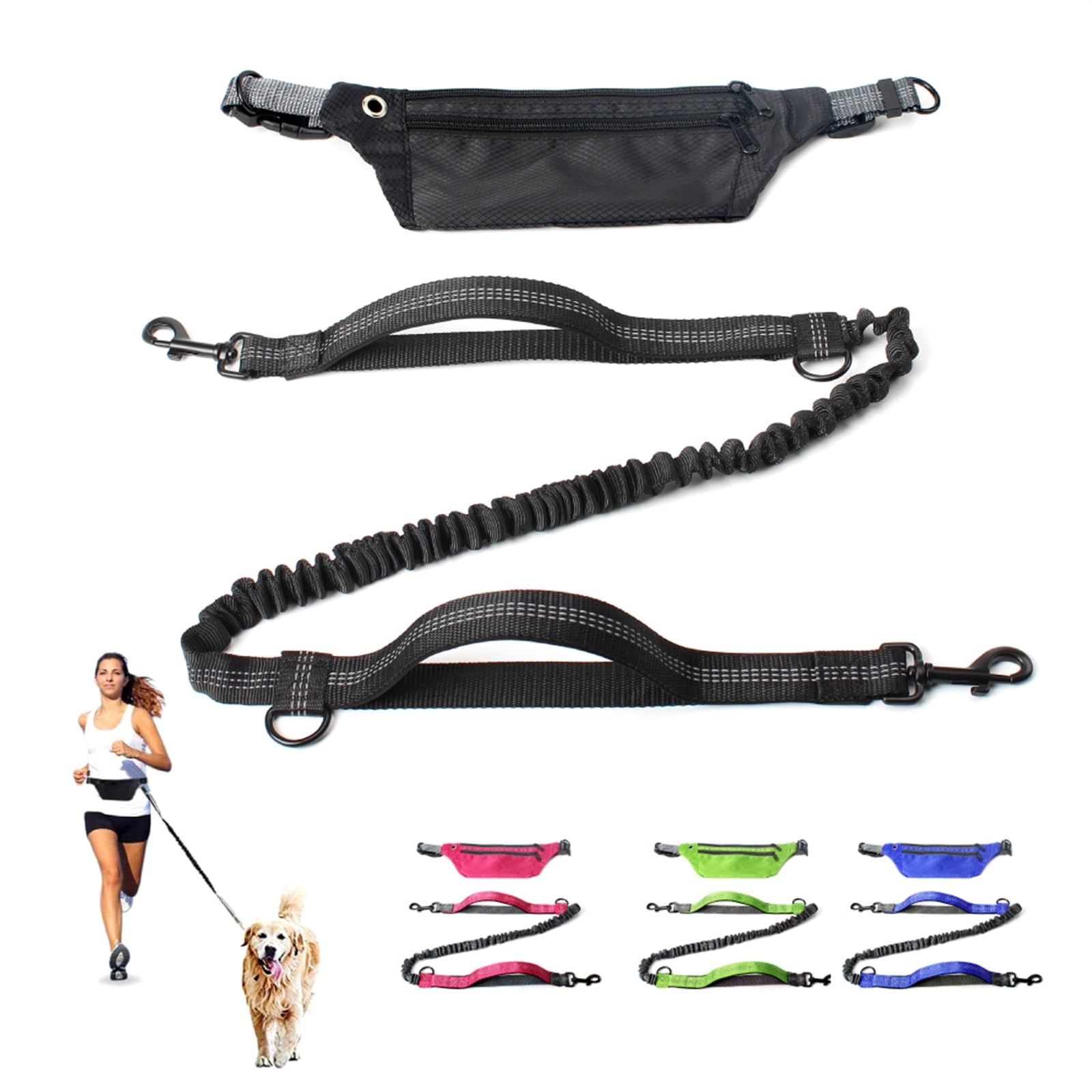 Correas Extensibles Jogging Training Senderismo Correa de Cintura de Perro Bungee retráctil para Perros Grandes Accesorios Correa de Perro(Pink Set)