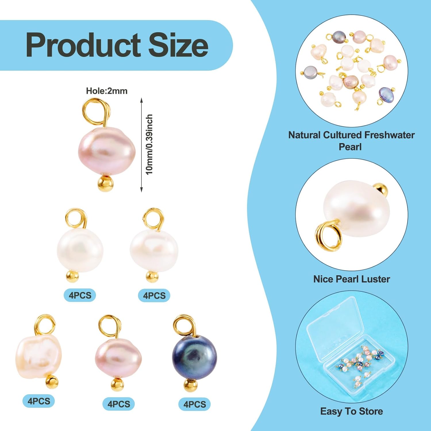 Cheriswelry 20Pcs Natural Freshwater Cultured Pearl Pendants 10mm Pearl Connector Charms with Double Loops for DIY Necklaces Bracelets Earrings Jewelry Making Summer Decor - Image 4