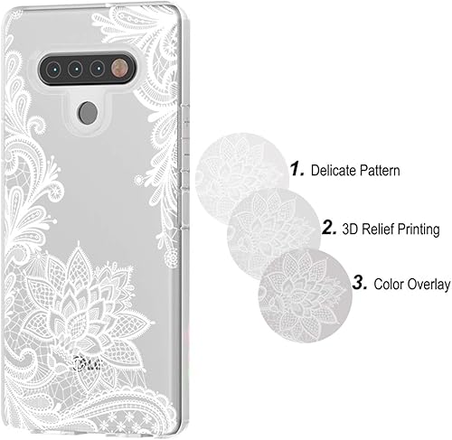 Miniatura 4 de Funda de teléfono para LG K51, para LG Reflect Case, para LG Q51 funda para niñas y mujeres, delgada a prueba de golpes, patrón floral transparente,
