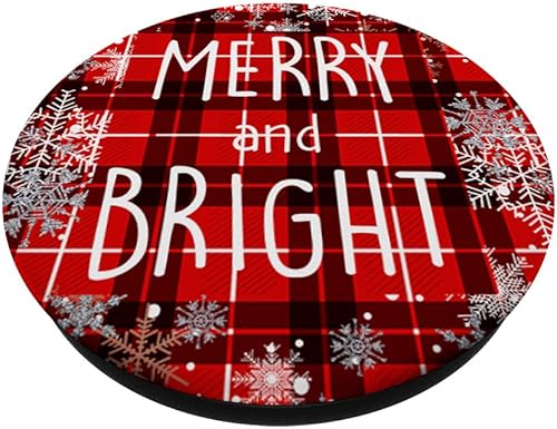 Miniatura 2 de PopSockets de Navidad con diseño de copos de nieve rojos y brillantes, con diseño de cuadros rojos