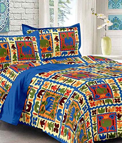 ART WORLD King Size Double Bed Sheet with Pillow Covers Pure Cotton Rajasthani Jaipuri Traditional Printed Bedcover (Blue, King) (B08VDMYNLW) Amazon Price History, Amazon Price Tracker