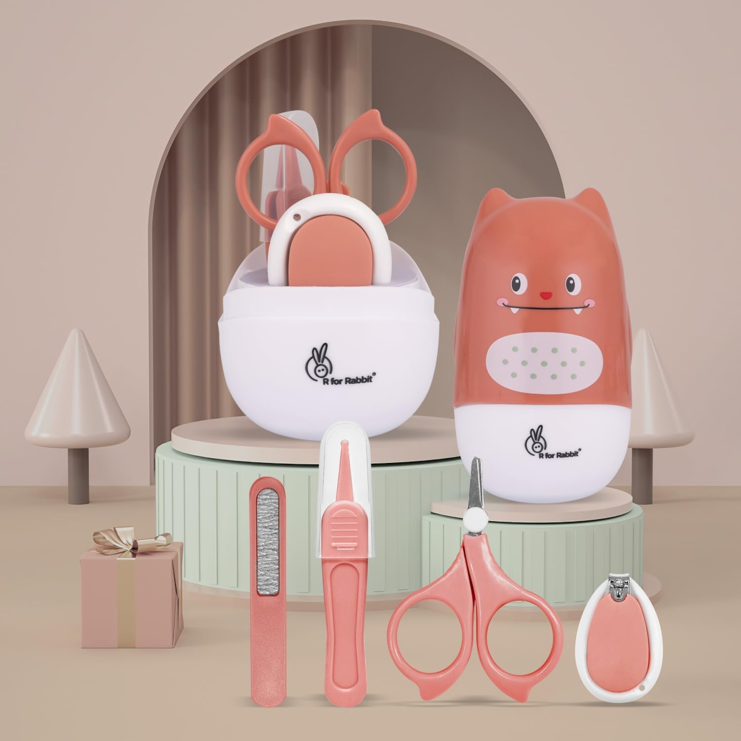 R for Rabbit Stylo Kitty New Born Baby 4 in1 Nail Grooming Kit for Baby Manicure Set with Kids Nail Cutter, Tweezer, Filer and Scissors (Peach)