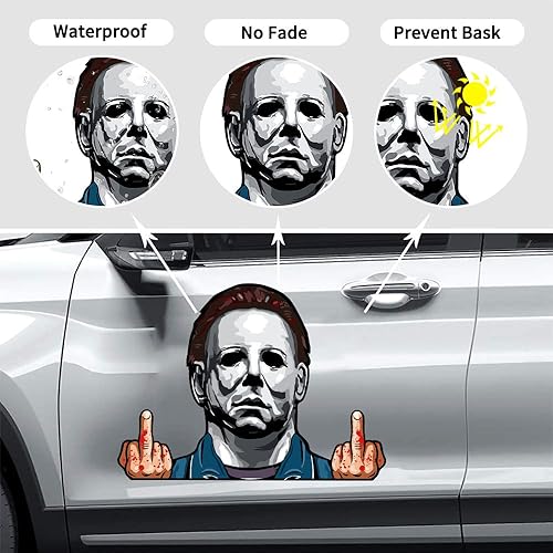Miniatura 10 de 2 calcomanías de dedo medio de Michael de doble cara, personajes de películas de terror en 3D para parachoques y decoración de vehículos de