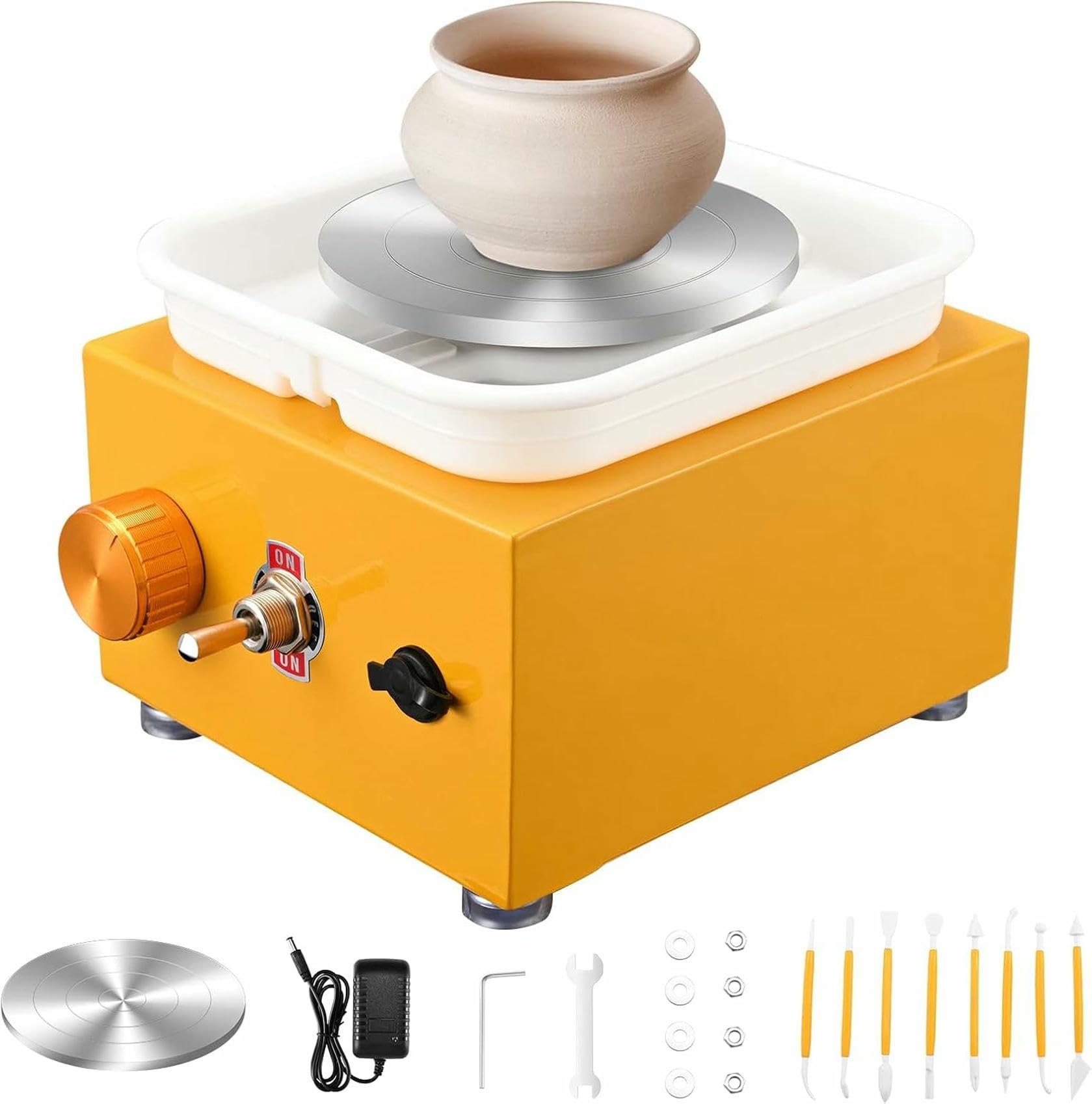 FHRKA Pottery Wheels,Pottery clay hand trimming Electric pottery wheel machine,pottery kit,with Removable ABS B and 6.5cm-10cm (Yellow)